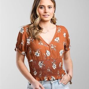 Paper Crane | Floral V-Neck Blouse - Rustic Brown